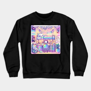 Kawaii Pastel Holographic Dorm Room Scene Graphic Crewneck Sweatshirt